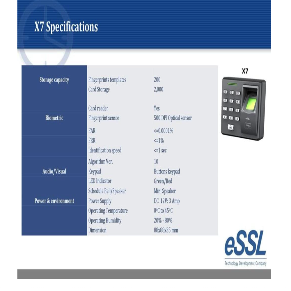 X7 Essl Biometric - Material: Abs