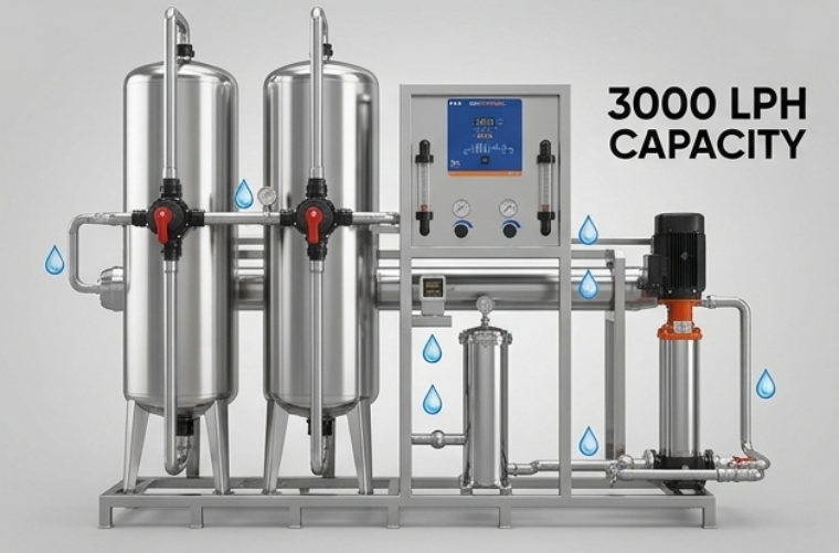 RO PLANT 3000 LPH STAINLESS STEEL 304 FOOD GRADE