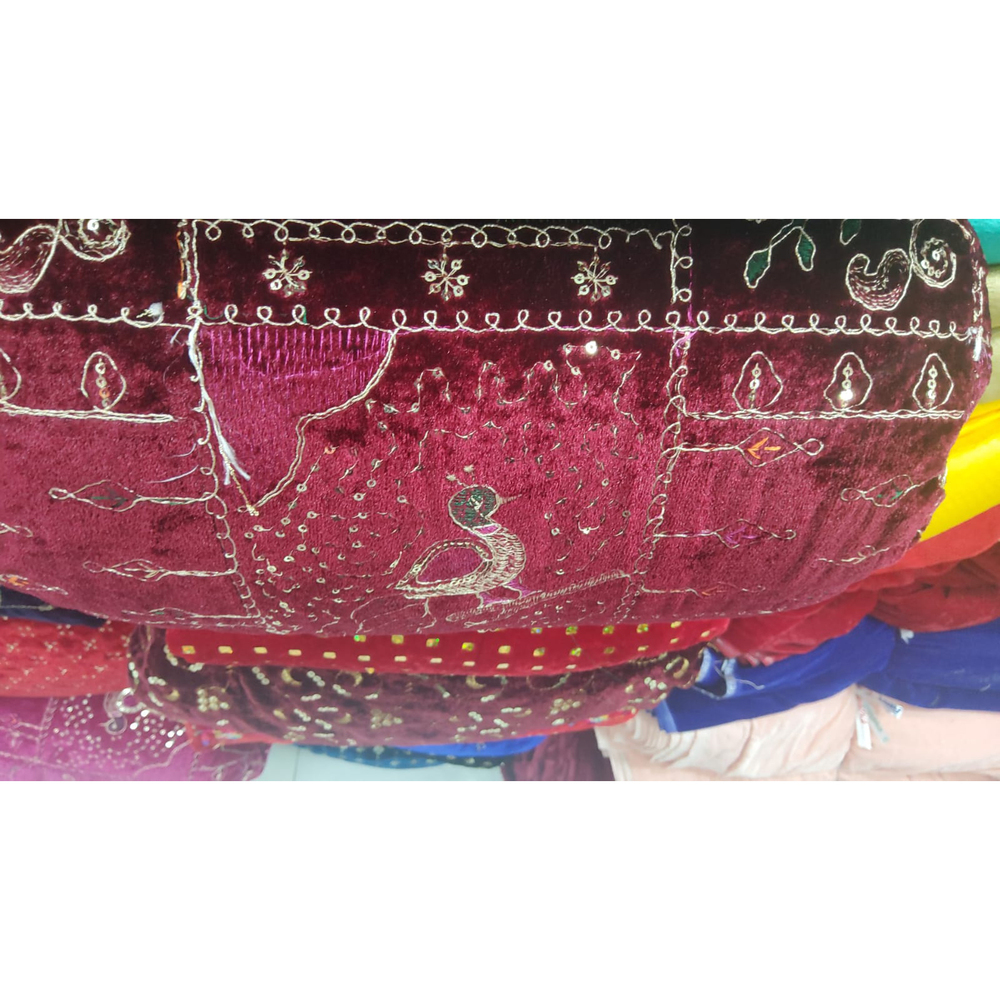Maroon Velvet Parrot Fabric