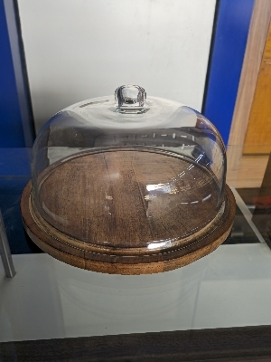 12" Glass Dome With Wooden Base - Color: Transparent