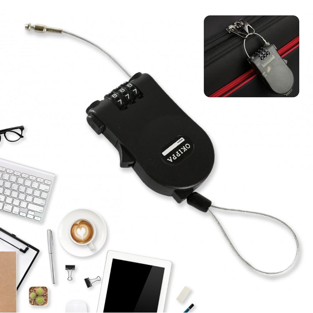 Multifunctional Cable Lock With Number Code Retractable Wire Lock Shell Combination - Abs Plastic & Braided Steel, 9x5x2 Cm, Black | Retractable Cable, 3-digit Resettable Code, Lightweight, Portable, Keyless