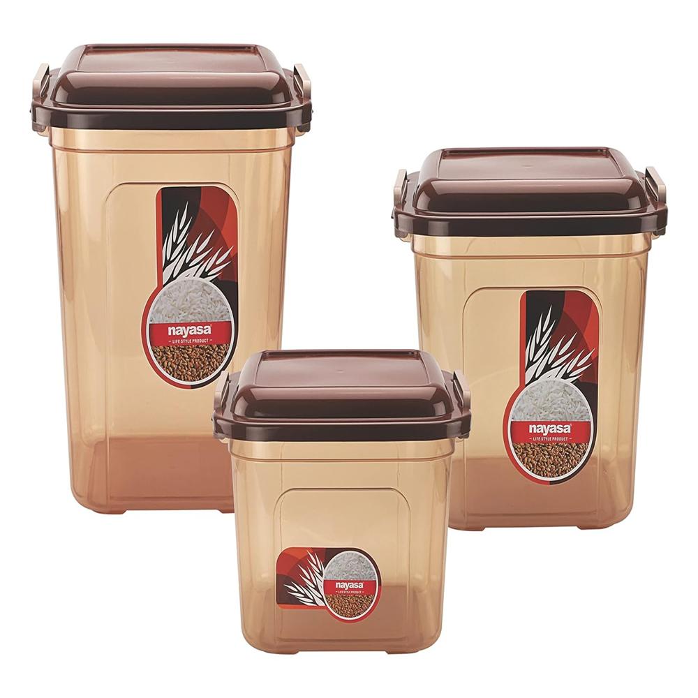 Nayasa Store In  18L Bpa Free Food Grade Airtight Kitchen Storage Stackable Containers Brown - Capacity: 18 Ltr