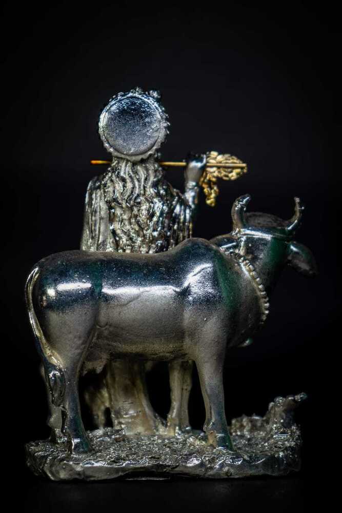 Silver Plated Krishna Idol - Height: Approx. 18 Cm