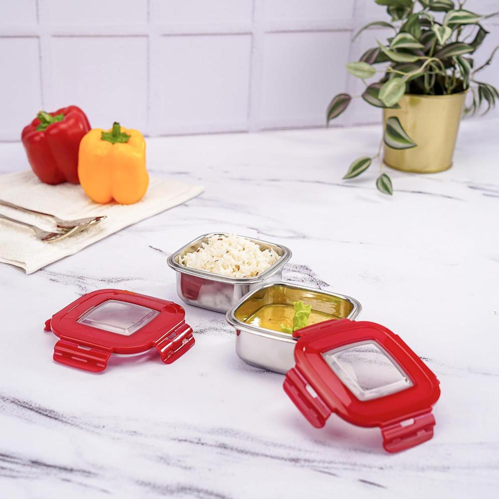Square Eco Lock Stainless Steel Office Lunch Box 350 ml Each