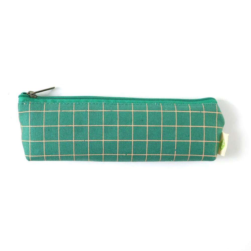Premium Green Grid Printed Zipper Pencil Pouch Organizer (1 Pc)