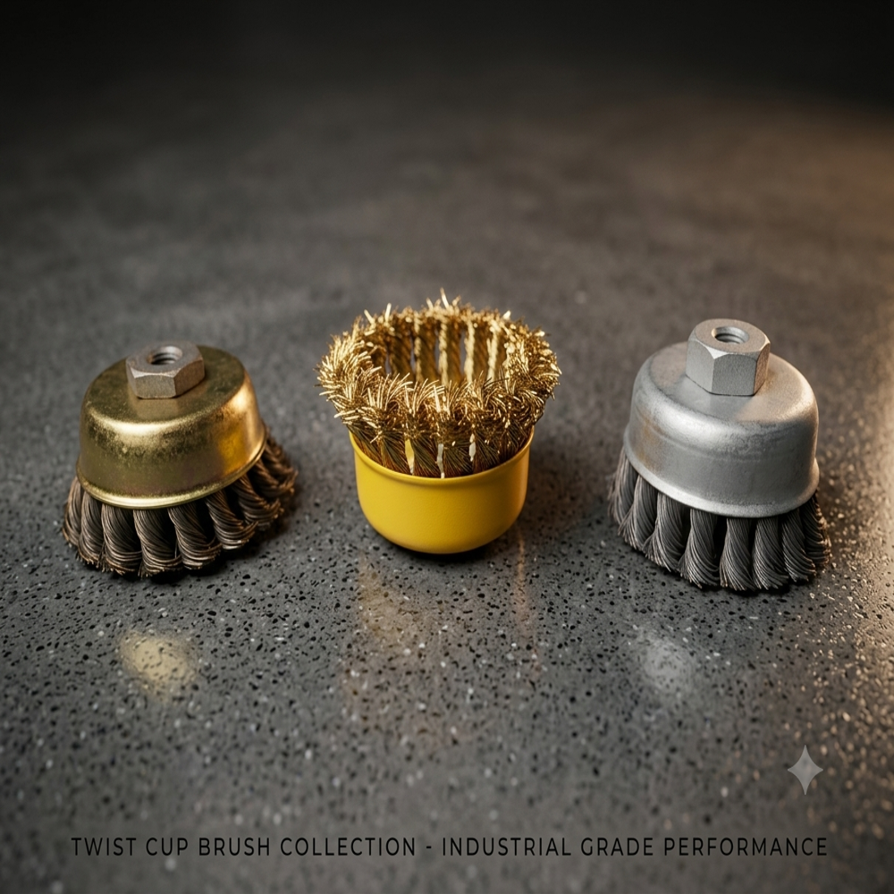 Spindle Brush - Carbon Steel Wire, 3" X 10mm & 4" X 14mm Sizes | Round Shape, Blue Bristles, Ideal For Industrial Metal Sheet Cleaning