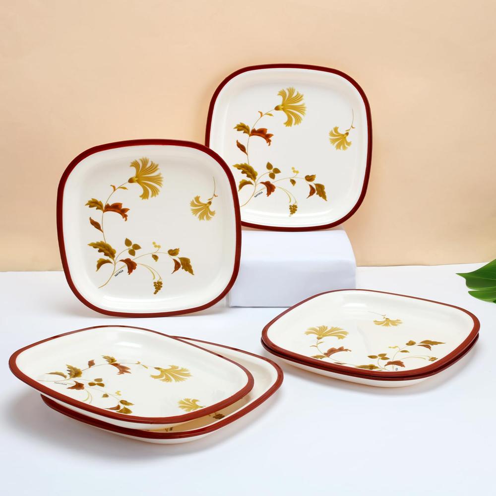 NYASA Melamine Quarter Plate, Pack of 6, Brown Floral