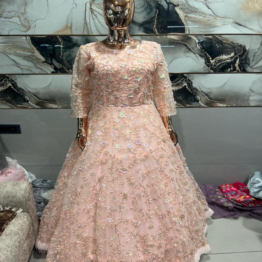 Ladies Pink Net Designer Gown