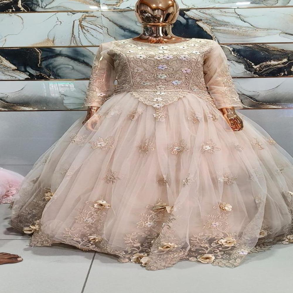 Ladies Pink Net Designer Gown