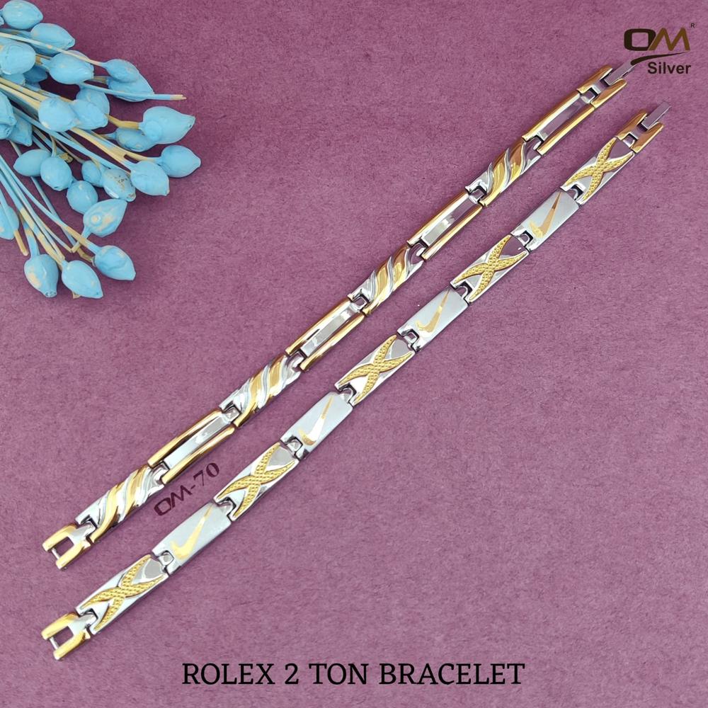 Italian [ Rolex ] 2 Ton Gold Mens Silver Bracelet - Size: Free