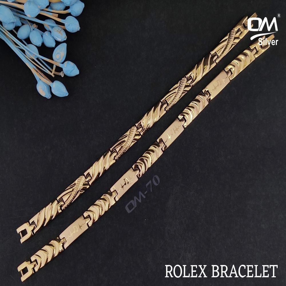 Italian [ Rolex ] Rosegold Coated Mens Bracelet - Material: Silver