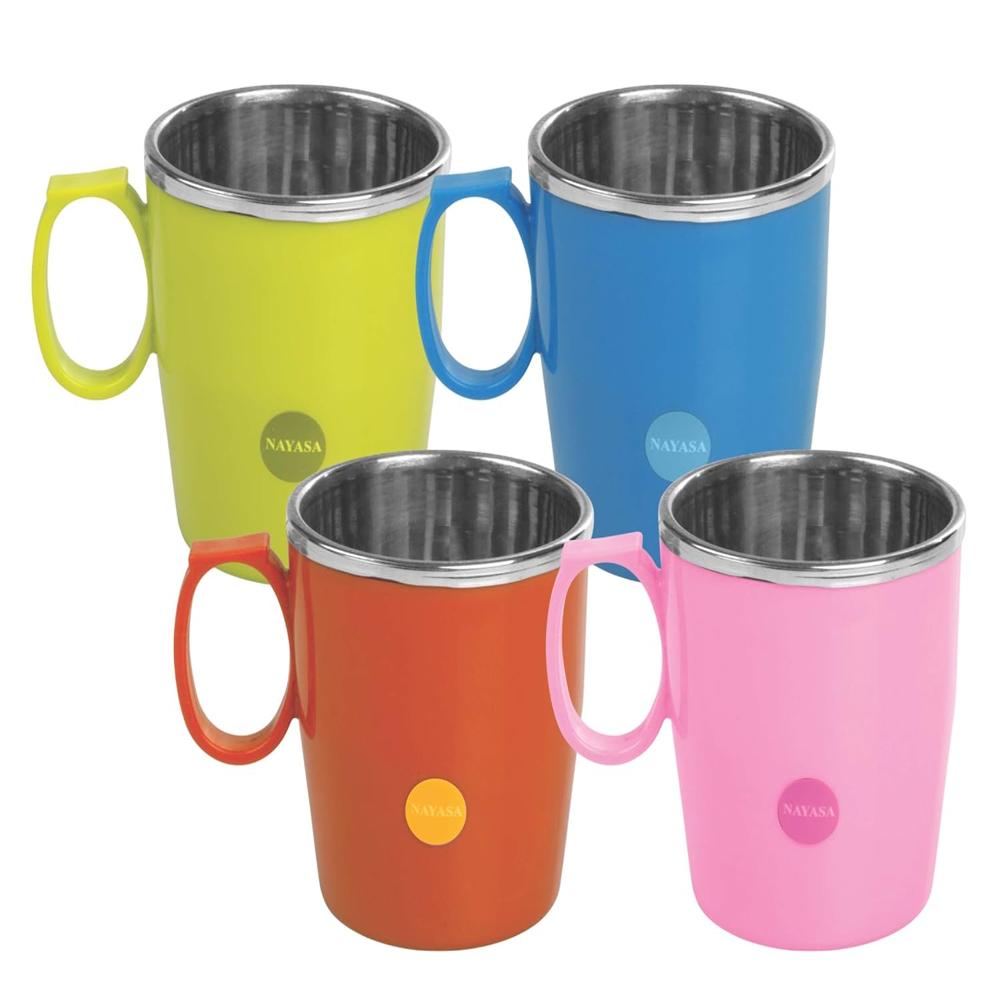Nayasa Stainless Steel Coffee Mug - 4 Pieces, Multicolour, 350 Ml - Color: Pink & Blue & Green