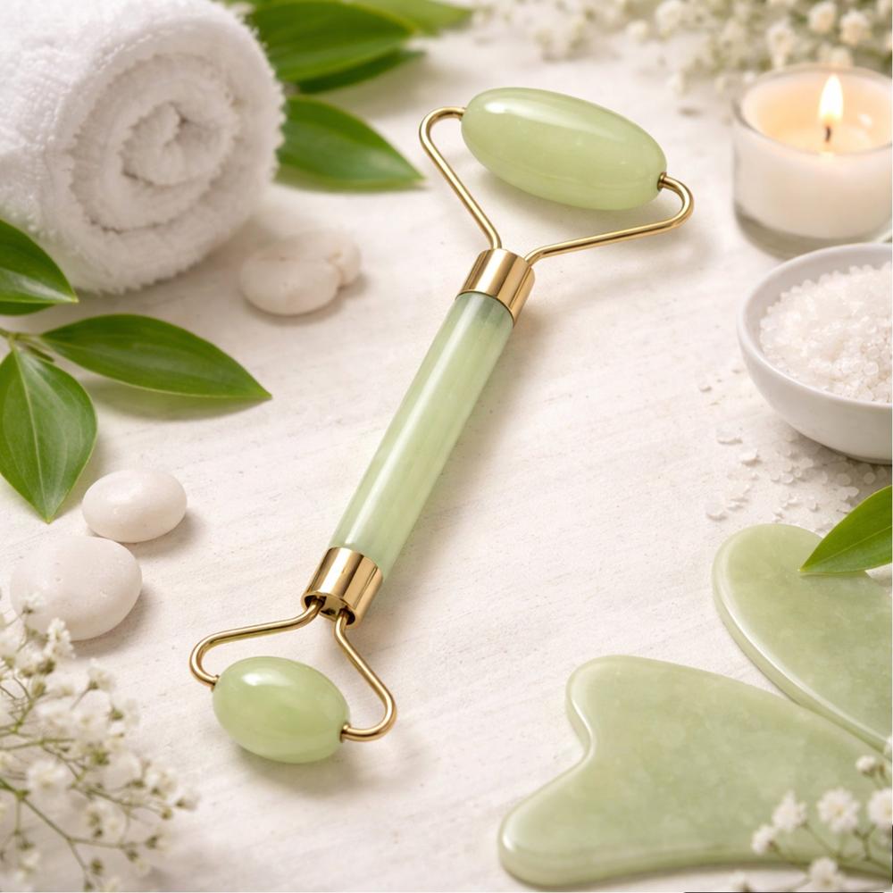 Premium Dual Head Jade Stone Face Roller & Gua Sha Massage Tool Set (1 Pc) - Age Group: As Per Product Requirement