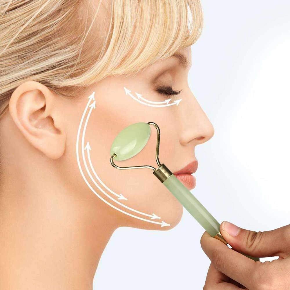 Premium Dual Head Jade Stone Face Roller & Gua Sha Massage Tool Set (1 Pc)