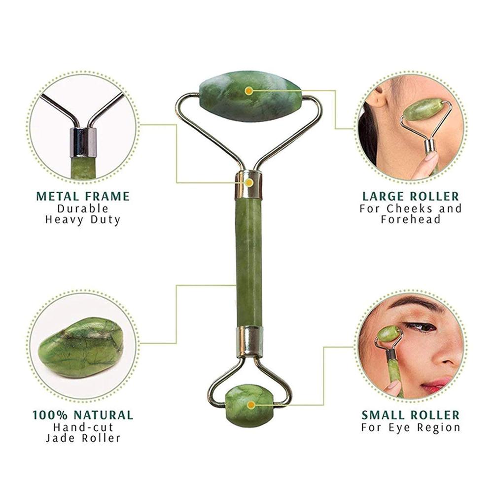 Premium Dual Head Jade Stone Face Roller & Gua Sha Massage Tool Set (1 Pc)