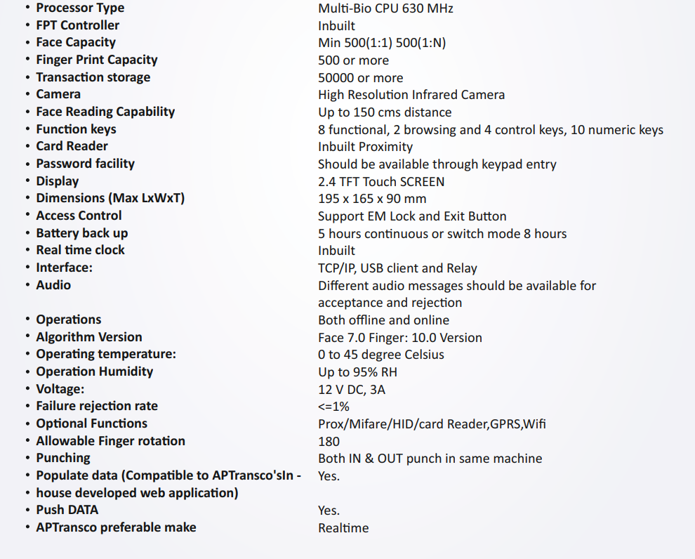 Realtime T304 Fmini With Wifi - Data Capacity: 500 Face Users