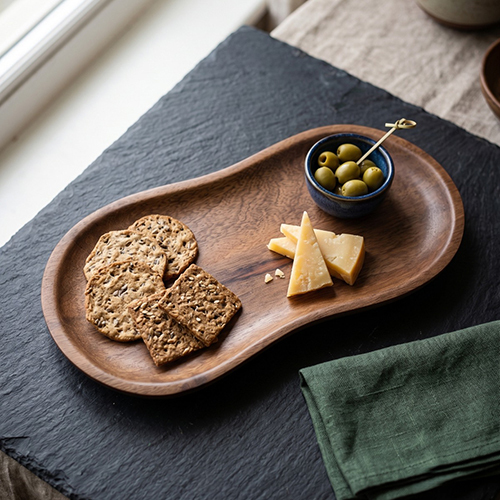 Wooden Serving Tray Peanut Design With Natural Finish (L-5 X W-9.75 X H-0.5 Inch) - Color: Walnut