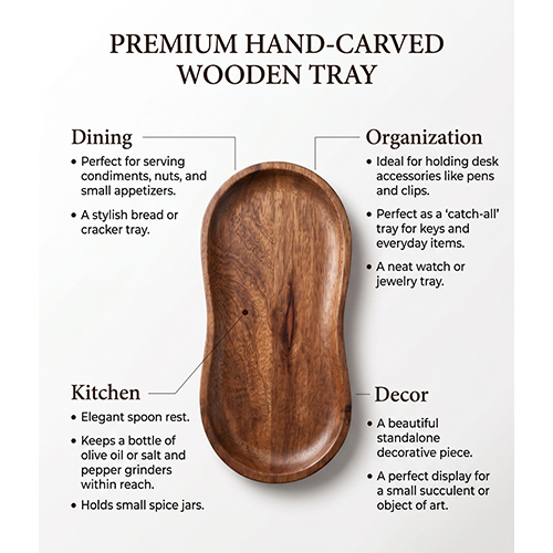 (L-5 x W-9.75 x H-0.5 inch) Wooden Serving Tray Peanut Design With Natural Finish