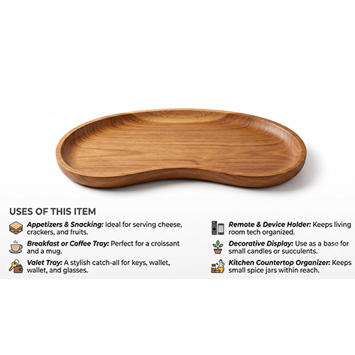 (L-5 x W-9.75 x H-0.5 inch) Wooden Serving Tray Peanut Design With Natural Finish