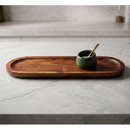 (L-5.5 x W-17.5 x H-1 inch) Wooden Tray Round Edge With Natural Finish Walnut