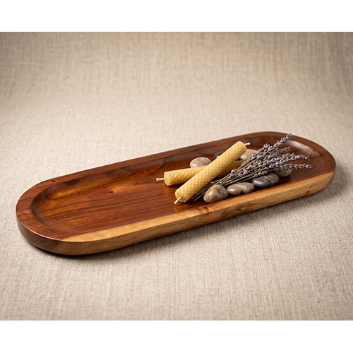 (L-5.5 x W-17.5 x H-1 inch) Wooden Tray Round Edge With Natural Finish Walnut