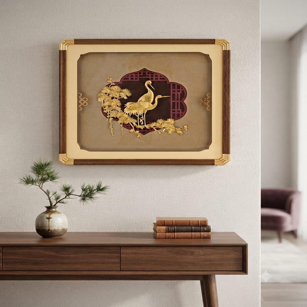 24 KT Crane Pair Wall Art Frame