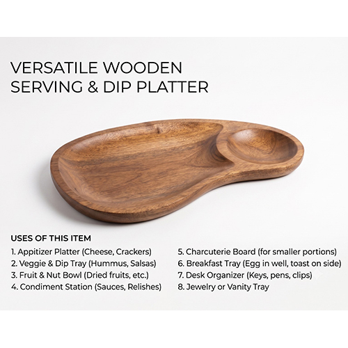 (L-7.25 x W-2.5 x H-0.5 inch) Versatile Wooden Serving And Dip Platter