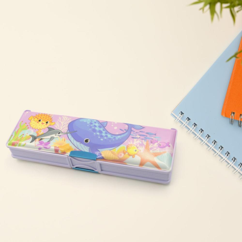 Multipurpose Cartoon Pencil Case Double Deck Compass Box with 2 Compartments