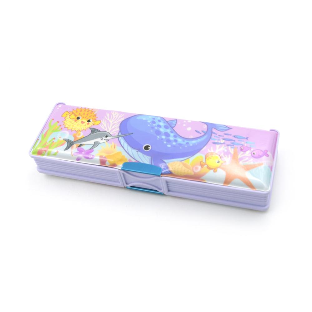 Multipurpose Cartoon Pencil Case Double Deck Compass Box with 2 Compartments