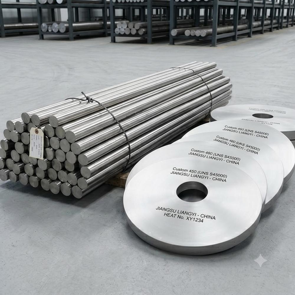 Custom 450  XM-25 UNS S45000 Alloy 450 Forged Steel for Power, Nuclear, Chemical  ASTM A564 AMS 5773E Rolled Rings, Bars & Discs Jiangsu Liangyi