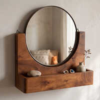 (l-9 X W-3 X H-12 Inch) Wall Mirror And Hanging Rack - Color: Natural