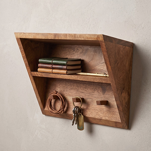 Wall Rack Wooden With Natural Finish (L-12 X W-6 X H-1.5 Inch) - Length: 12 Inch Inch (In)