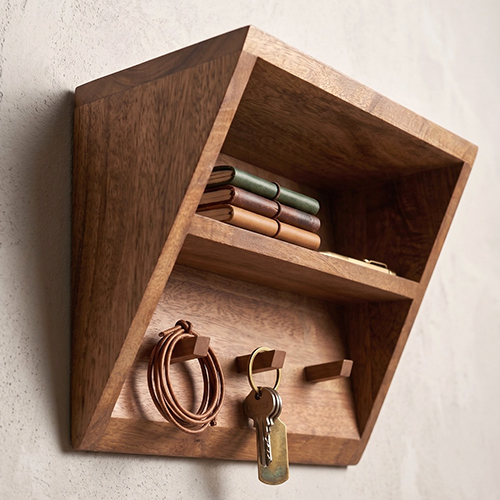 (L-12 x W-6 x H-1.5 inch) Wall Rack Wooden With Natural Finish