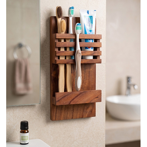 (L-7 x W-8.5 x H-2.5 inch) Wall Rack Wooden With Natural Finish