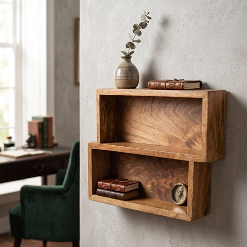 (L-11 x W-8 x H-2 inch) Wooden Wall Rack Natural Finish For Home  Hanging Item
