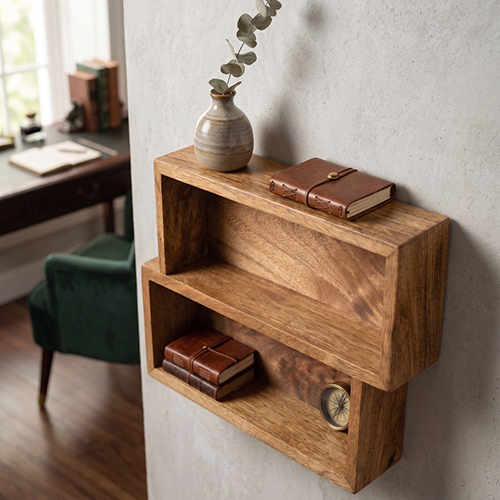 (L-11 x W-8 x H-2 inch) Wooden Wall Rack Natural Finish For Home  Hanging Item