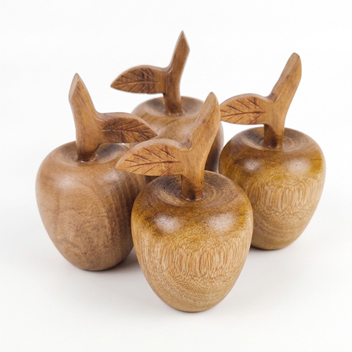 (L-3.25 x W-3.25 x H-6.5 inch) Wooden Apple