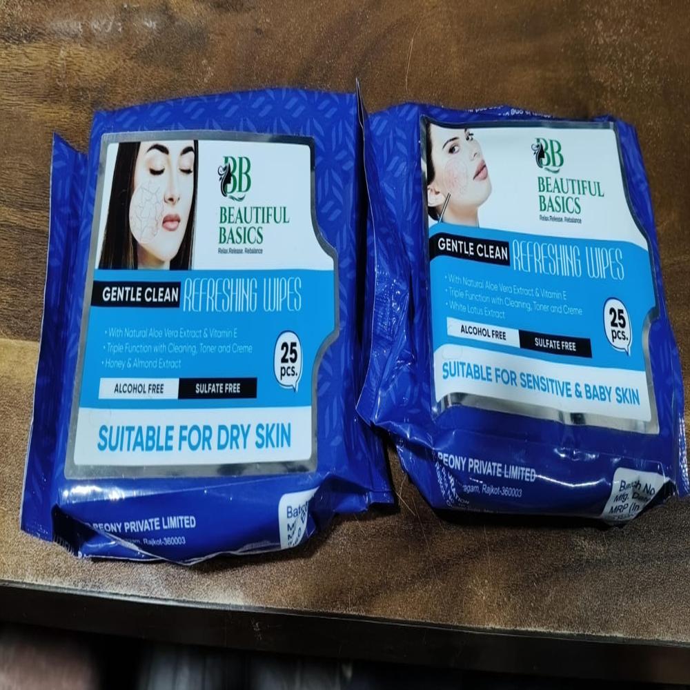 Beautiful Basics Dry & Sensitive Skin Face Wipes (2 Pkts X 50 Pcs Wipes) - Age Group: As Per Product Requirement