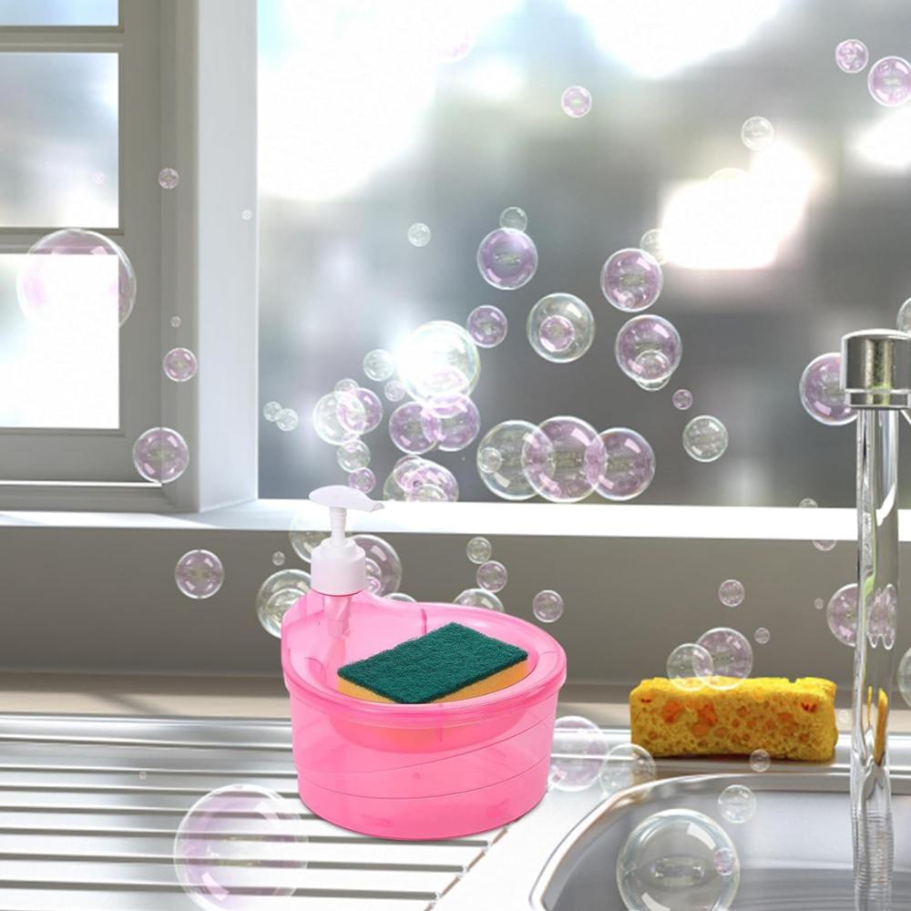 2 in 1 Double Layer Liquid Soap Dispenser with Pump and Sponge