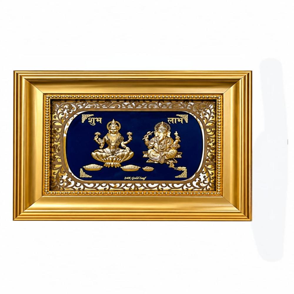 999 Shubh Labh Lakshmi Ganesh 24K Gold Foil Premium Decorative Frame