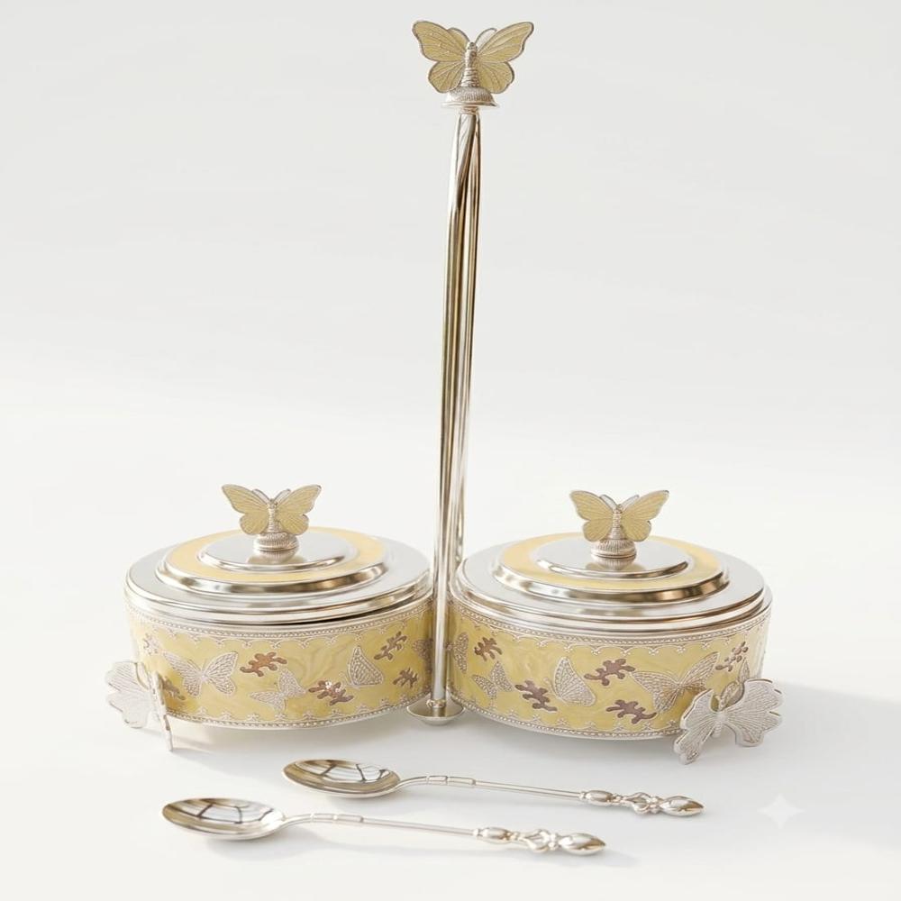 German silver Dry fruits pot with handle