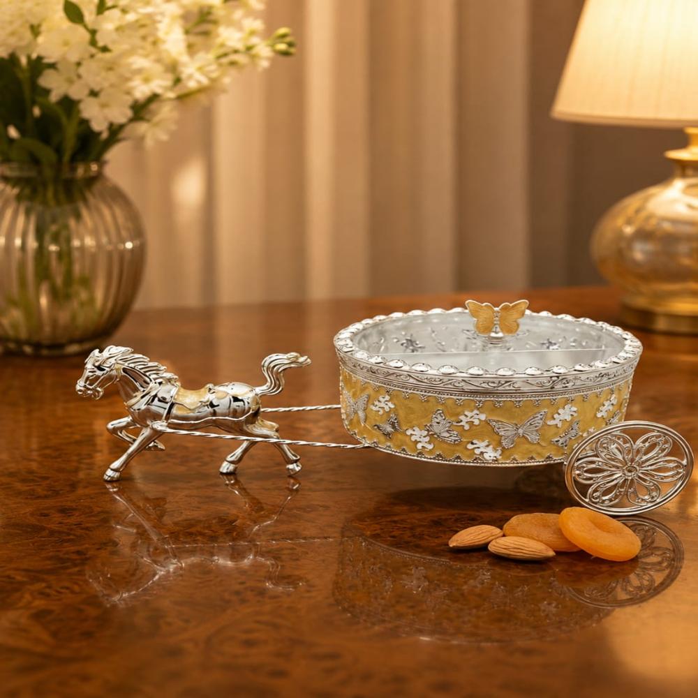 German Silver Dryfruits Carriage - 22x8x10 cm