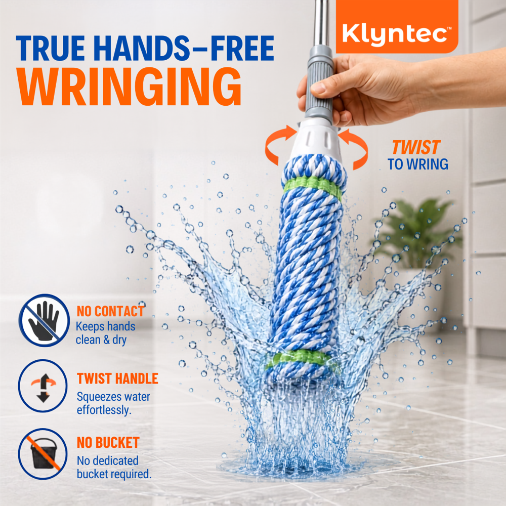 Klyntec Stainless Steel Twist Mop Handle (White & Blue) 130 GMS