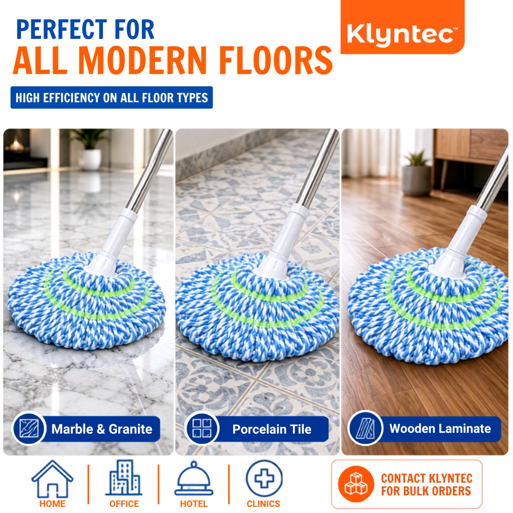 Klyntec Stainless Steel Twist Mop Handle (White & Blue) 130 GMS