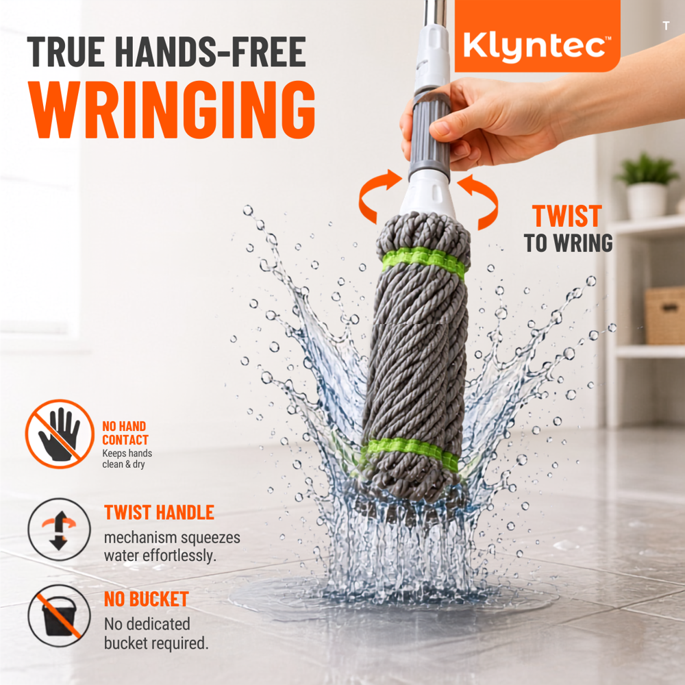 Klyntec Stainless Steel Twist Mop Handle (GREY) 130 GMS