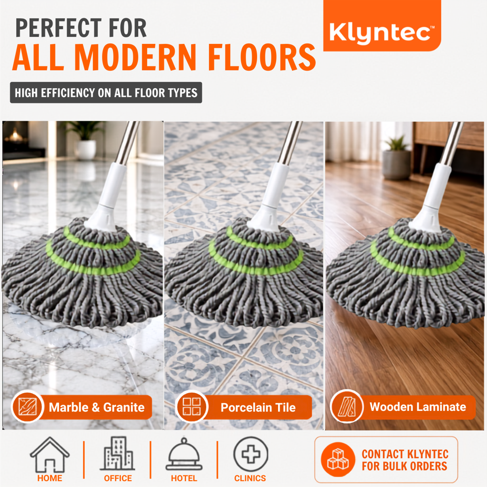 Klyntec Stainless Steel Twist Mop Handle (GREY) 100 GMS
