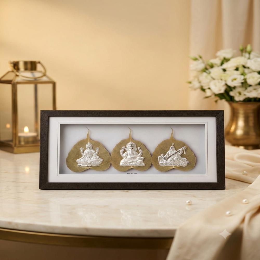 999 Silver Plated Laxmi Ganesha Saraswati Frame