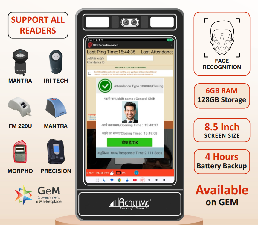 Realtime T502f Plus - Features: Stqc-certified Fm220u L1 Fingerprint Scanner