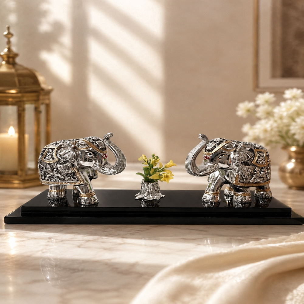 Elegant silver elephants with floral accents