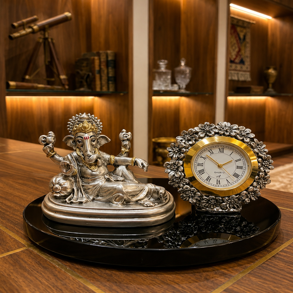 Ganesha and clock on black base